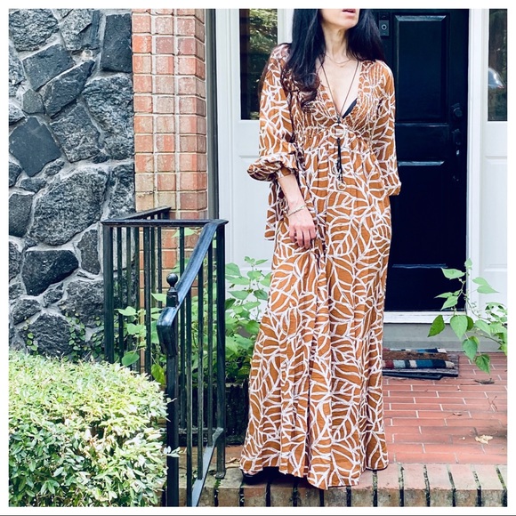 ✨LAST✨BOHO GYPSY CHIC LEAF PRINT WOVEN MAXI DRESS - Picture 10 of 12